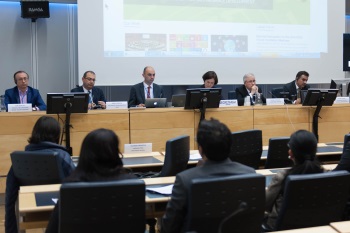 Yuri Hohlov, Hani Eskandar, Deniz Susar, Marion Barthelemy, Tomasz Janowski, Haidar Fraihat at WSIS Action Line C7 e-Government Facilitation Meeting. Geneva, ITU, 5 May 2016